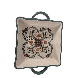 Threshold Baking Dish Unisex 8x8 Cream Floral Excellent Stoneware Scalloped Rim